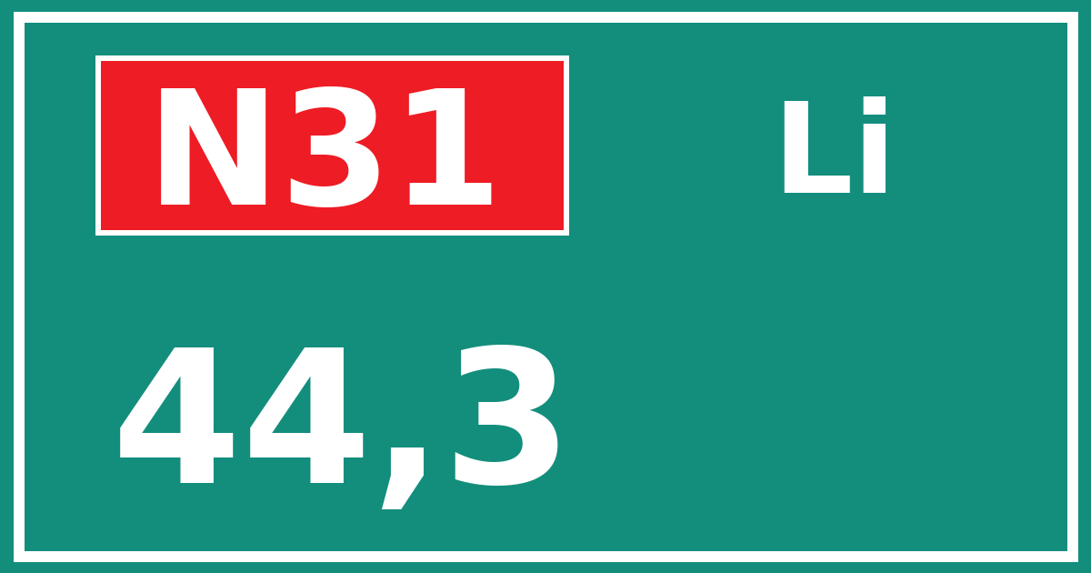 Hectometerbord N31 44,3 zijde Li