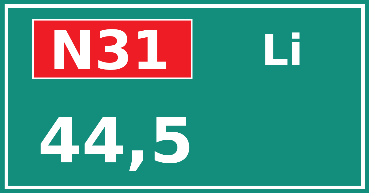 Hectometerbord N31 44,5 zijde Li