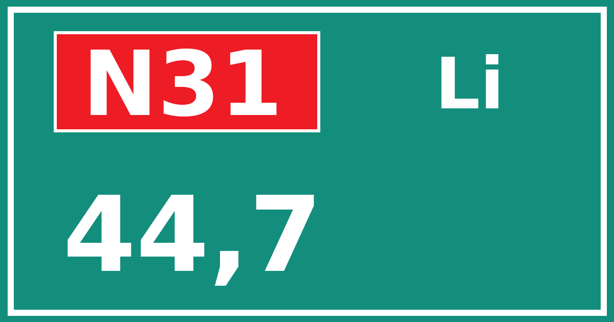 Hectometerbord N31 44,7 zijde Li