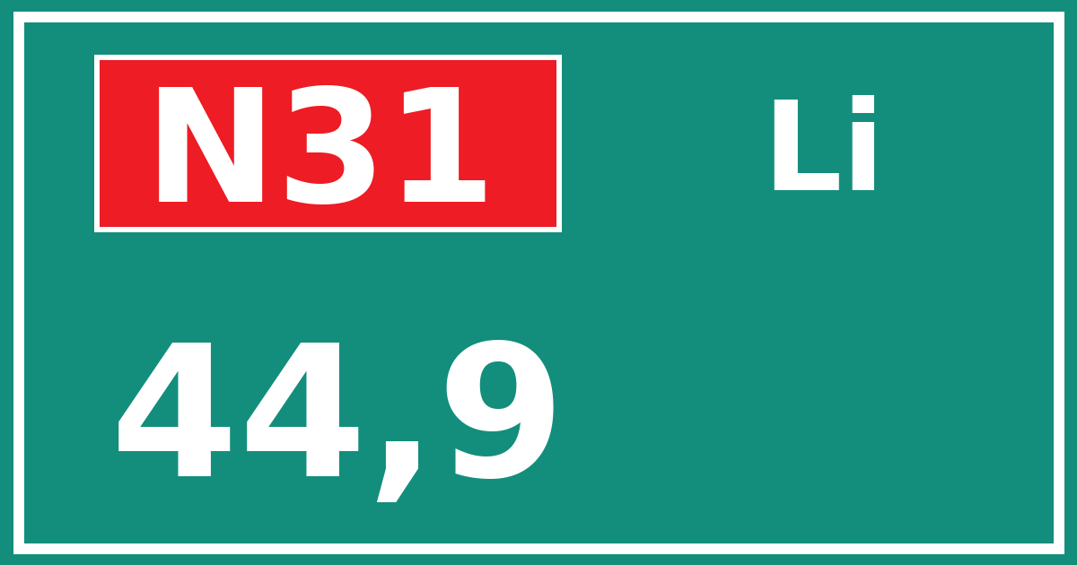 Hectometerbord N31 44,9 zijde Li
