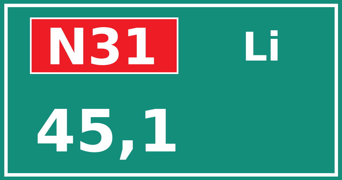 Hectometerbord N31 45,1 zijde Li