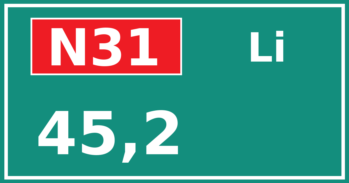 Hectometerbord N31 45,2 zijde Li
