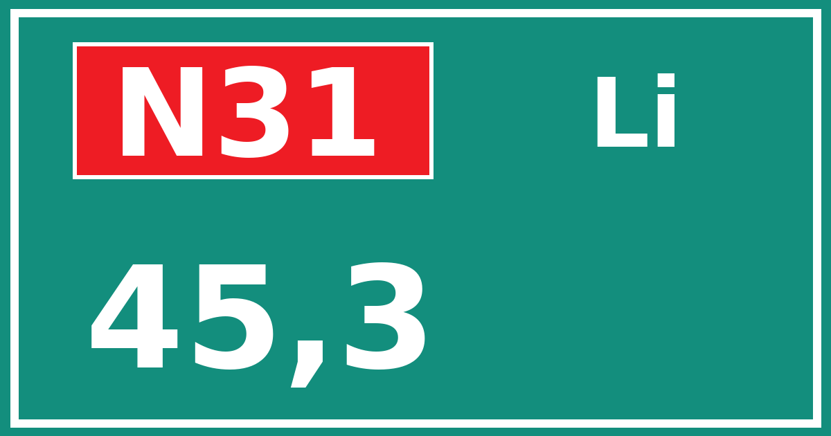 Hectometerbord N31 45,3 zijde Li