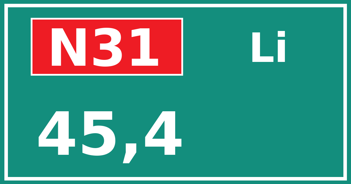 Hectometerbord N31 45,4 zijde Li