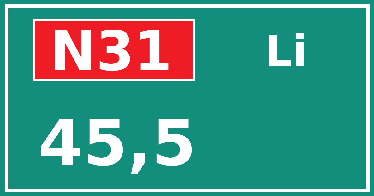 Hectometerbord N31 45,5 zijde Li