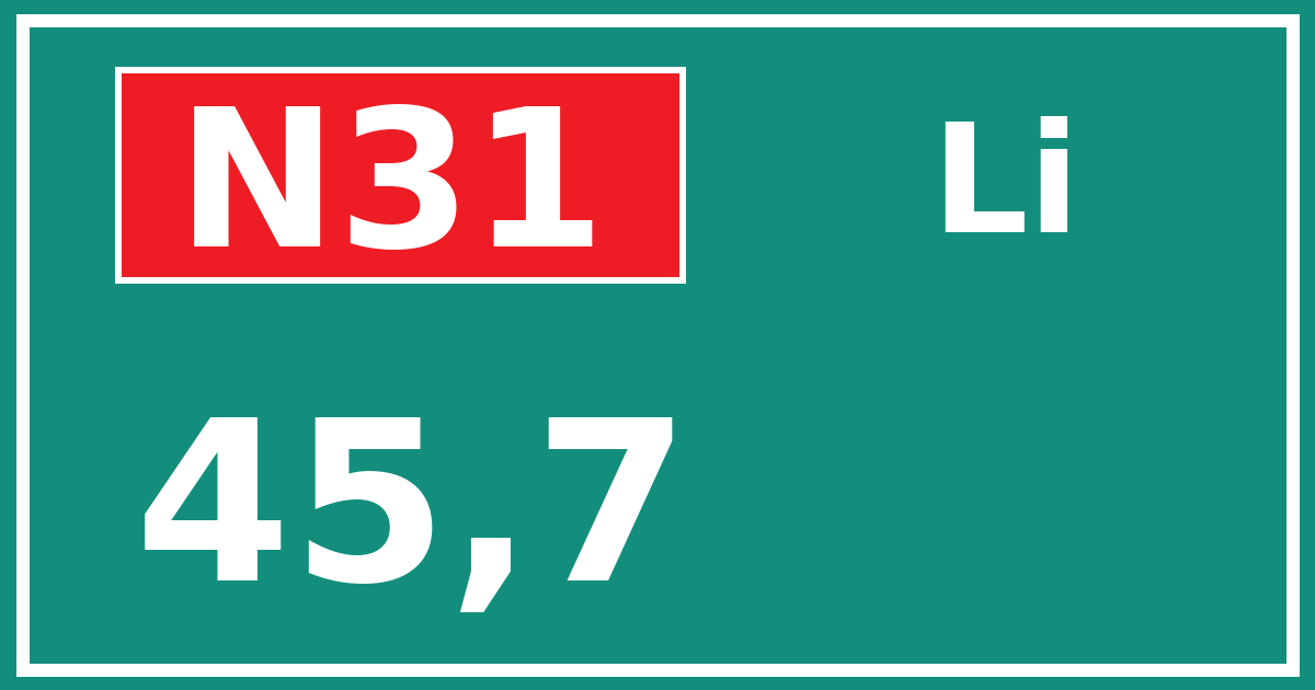 Hectometerbord N31 45,7 zijde Li