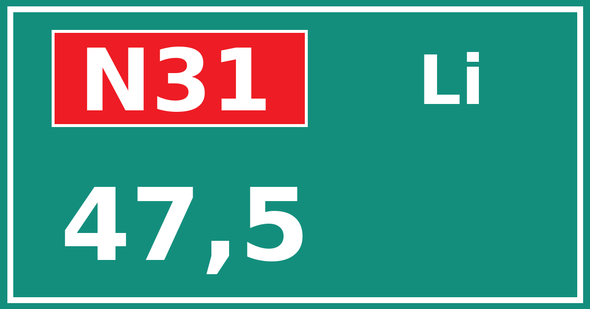 Hectometerbord N31 47,5 zijde Li