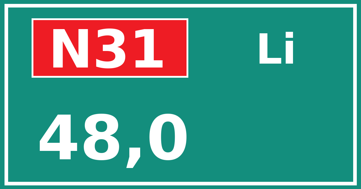 Hectometerbord N31 48,0 zijde Li