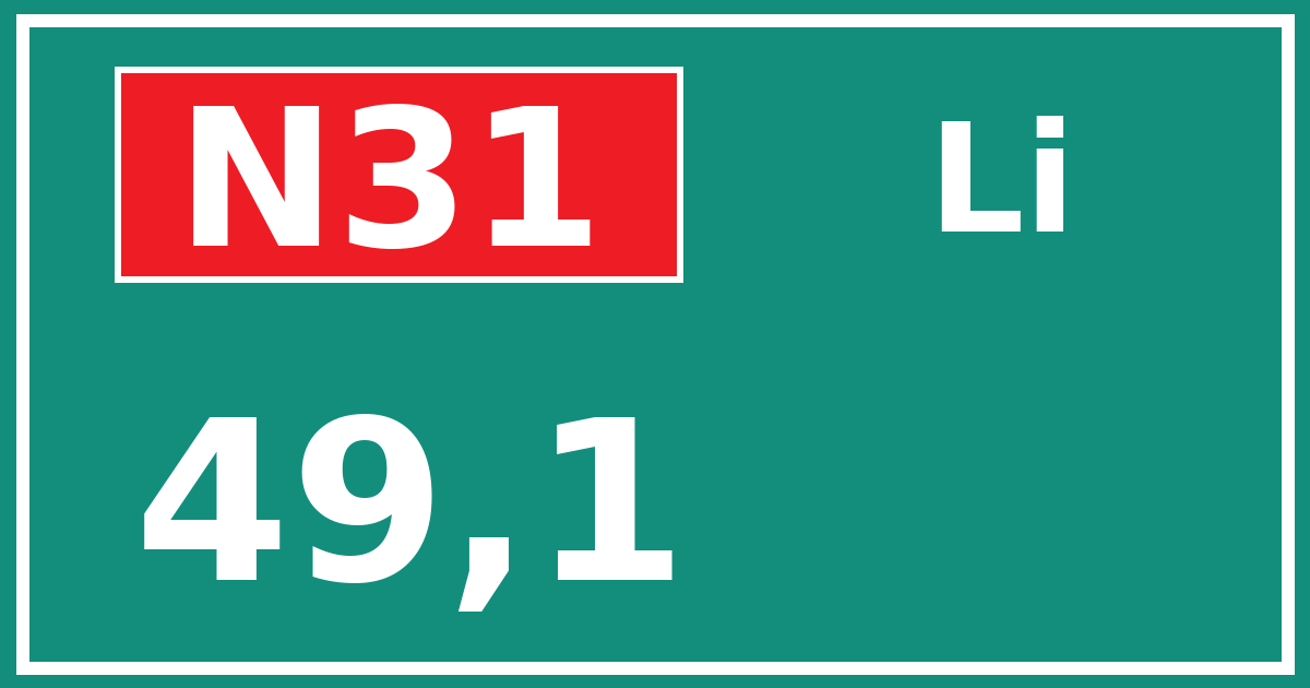 Hectometerbord N31 49,1 zijde Li