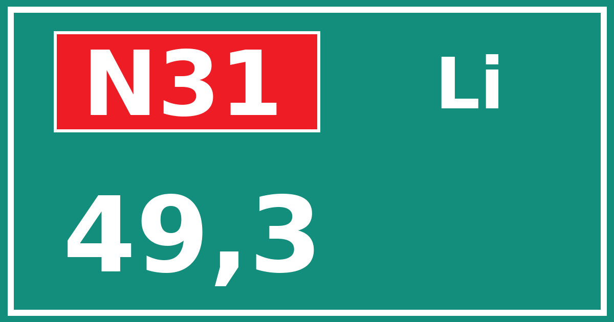 Hectometerbord N31 49,3 zijde Li