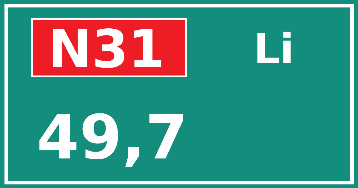 Hectometerbord N31 49,7 zijde Li