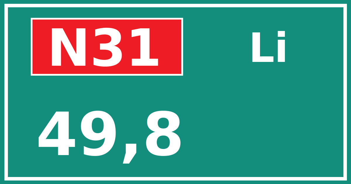 Hectometerbord N31 49,8 zijde Li