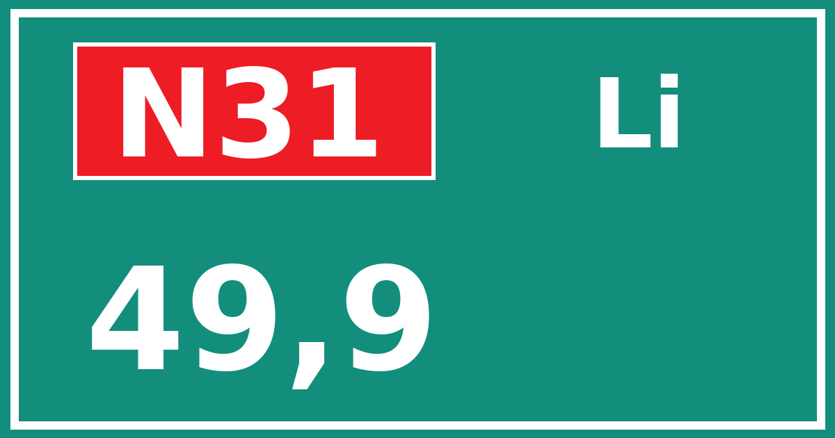 Hectometerbord N31 49,9 zijde Li