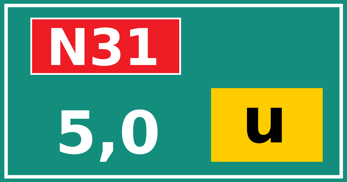 Hectometerbord N31 5,0 letter u