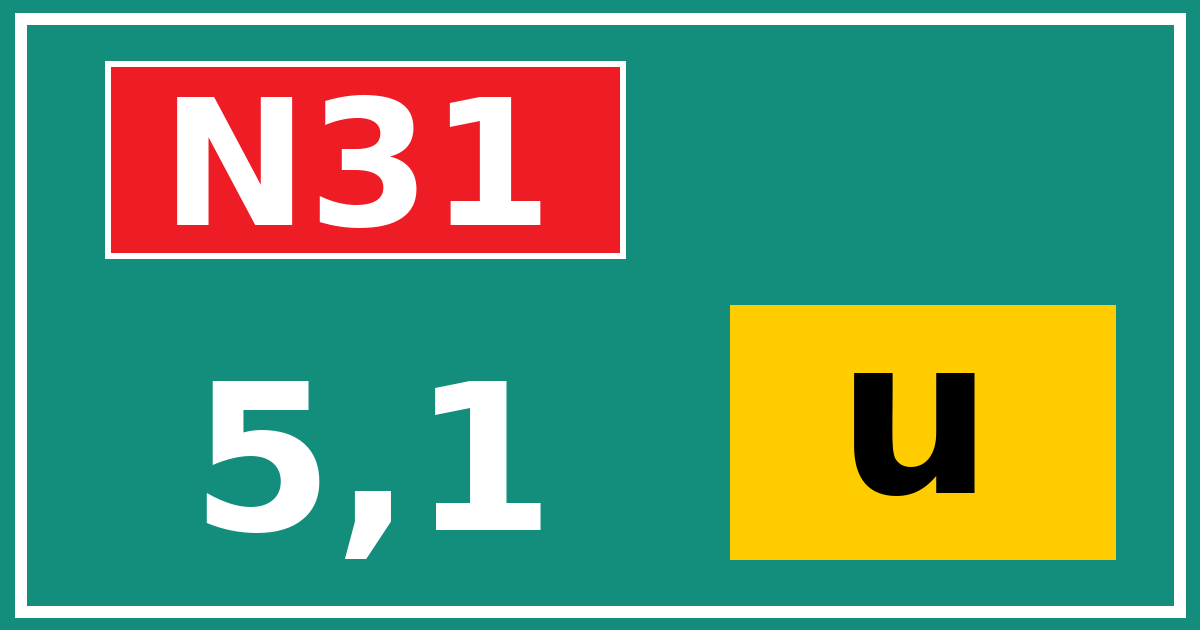 Hectometerbord N31 5,1 letter u