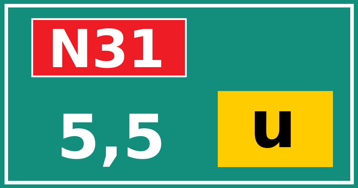 Hectometerbord N31 5,5 letter u