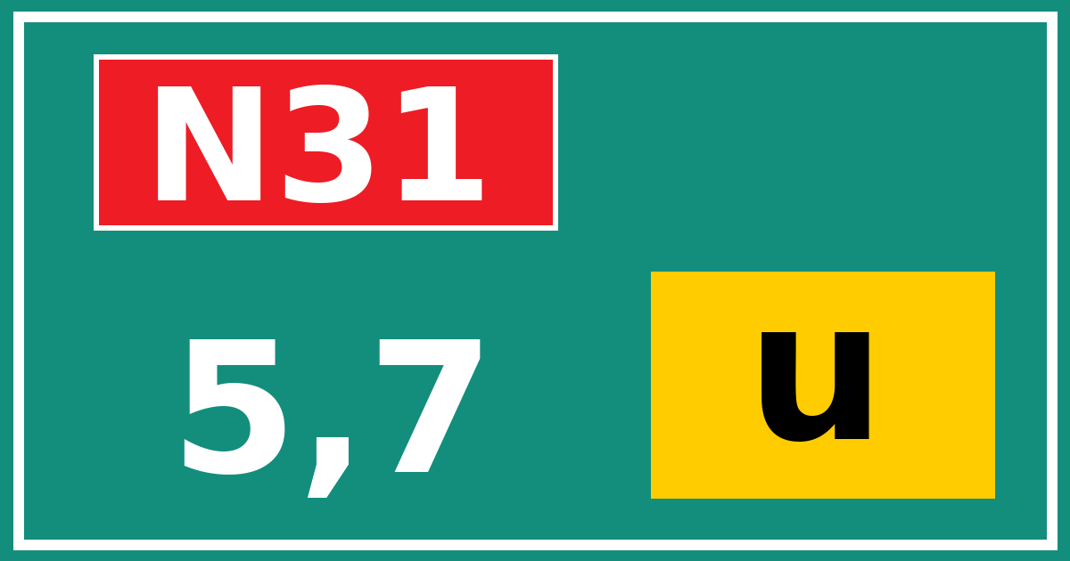 Hectometerbord N31 5,7 letter u