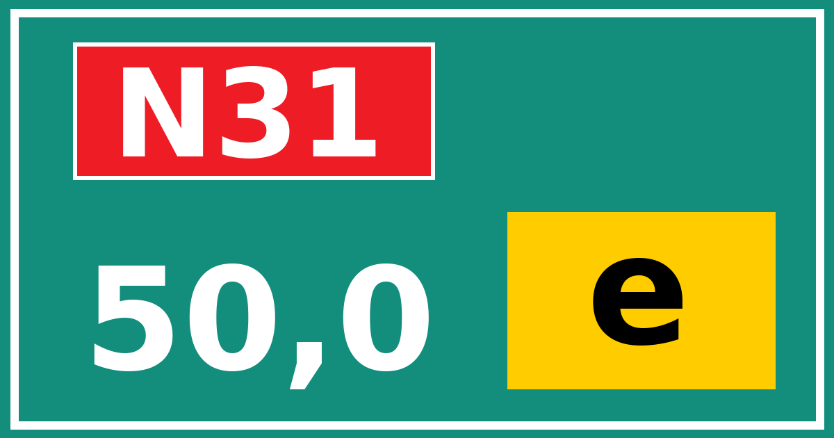 Hectometerbord N31 50,0 letter e