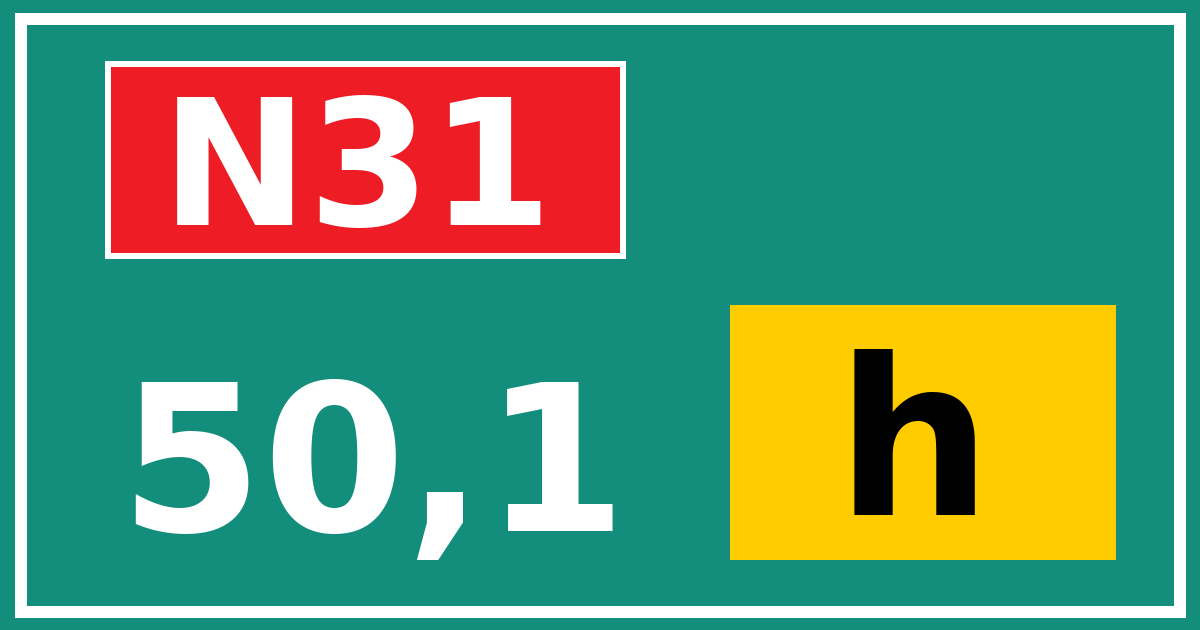 Hectometerbord N31 50,1 letter h