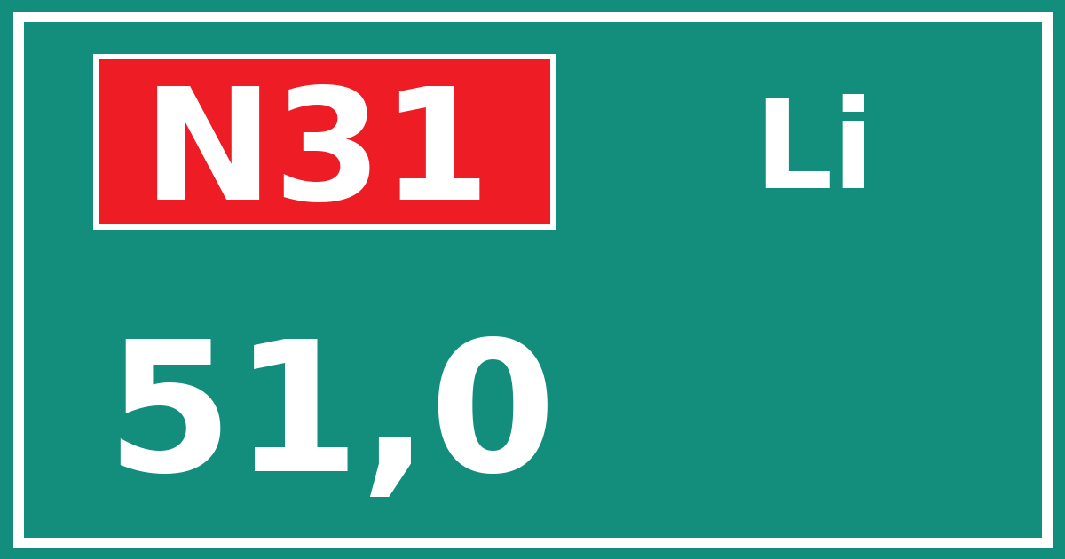 Hectometerbord N31 51,0 zijde Li