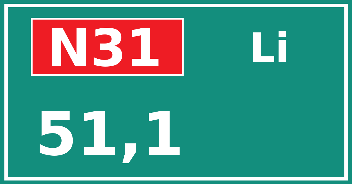 Hectometerbord N31 51,1 zijde Li