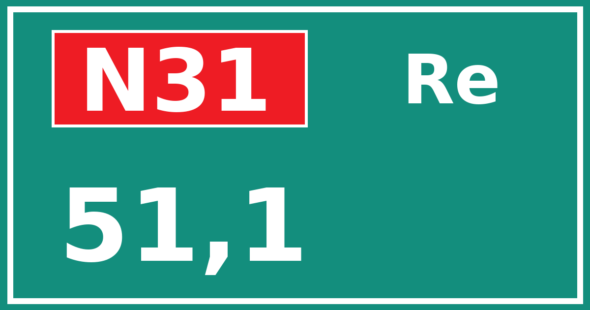 Hectometerbord N31 51,1 zijde Re