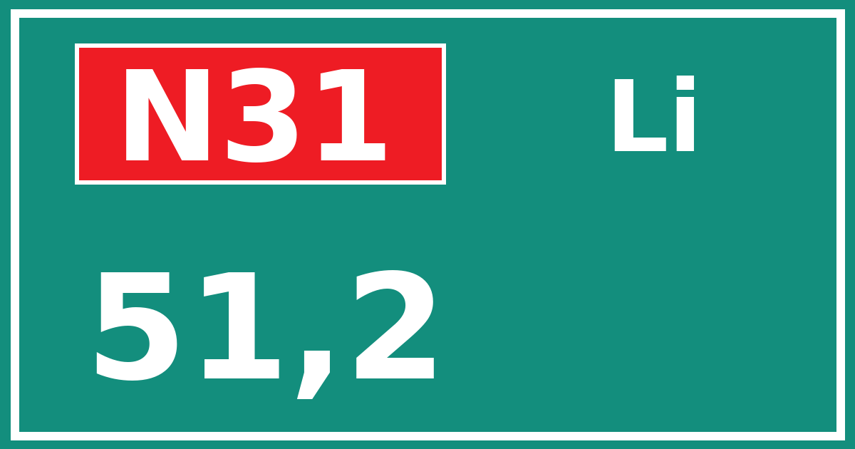 Hectometerbord N31 51,2 zijde Li