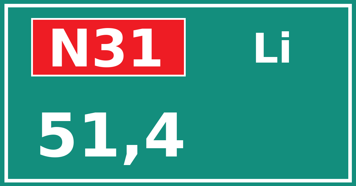 Hectometerbord N31 51,4 zijde Li