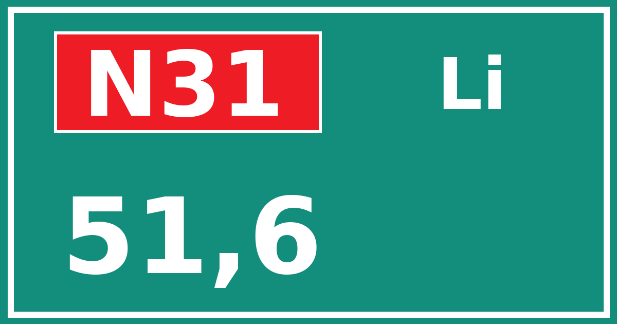 Hectometerbord N31 51,6 zijde Li