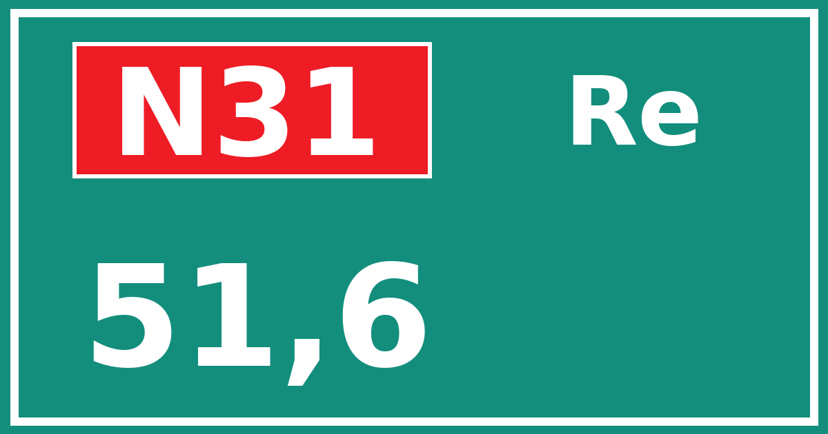 Hectometerbord N31 51,6 zijde Re