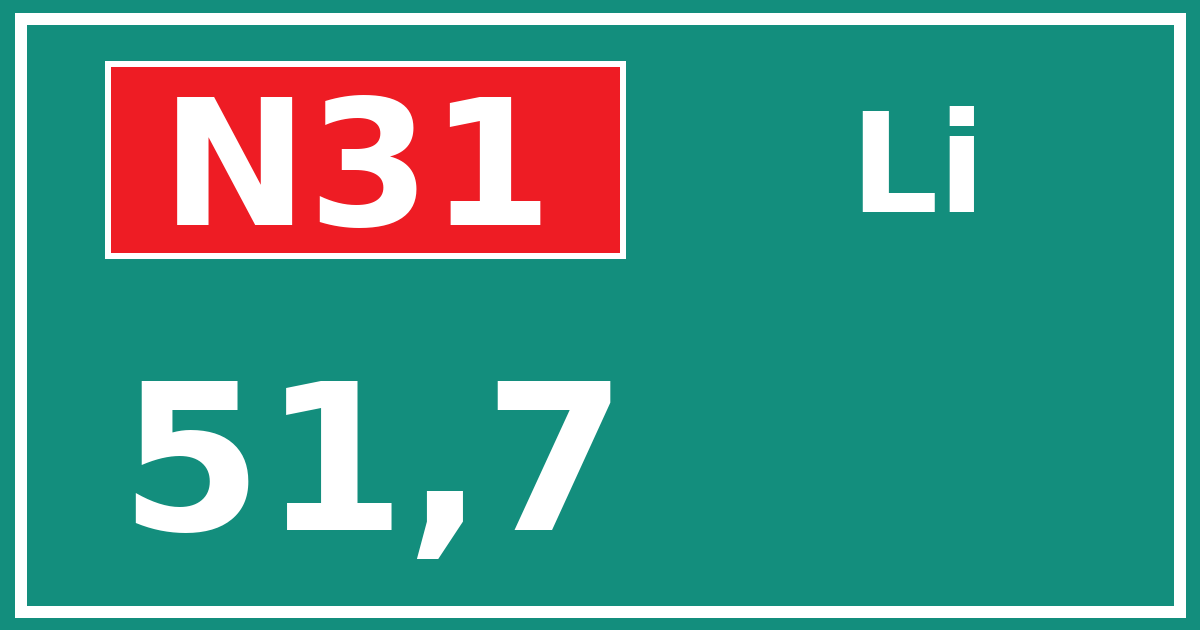 Hectometerbord N31 51,7 zijde Li
