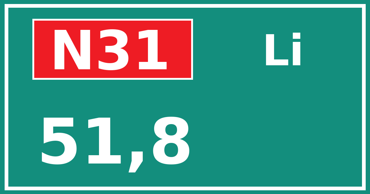 Hectometerbord N31 51,8 zijde Li