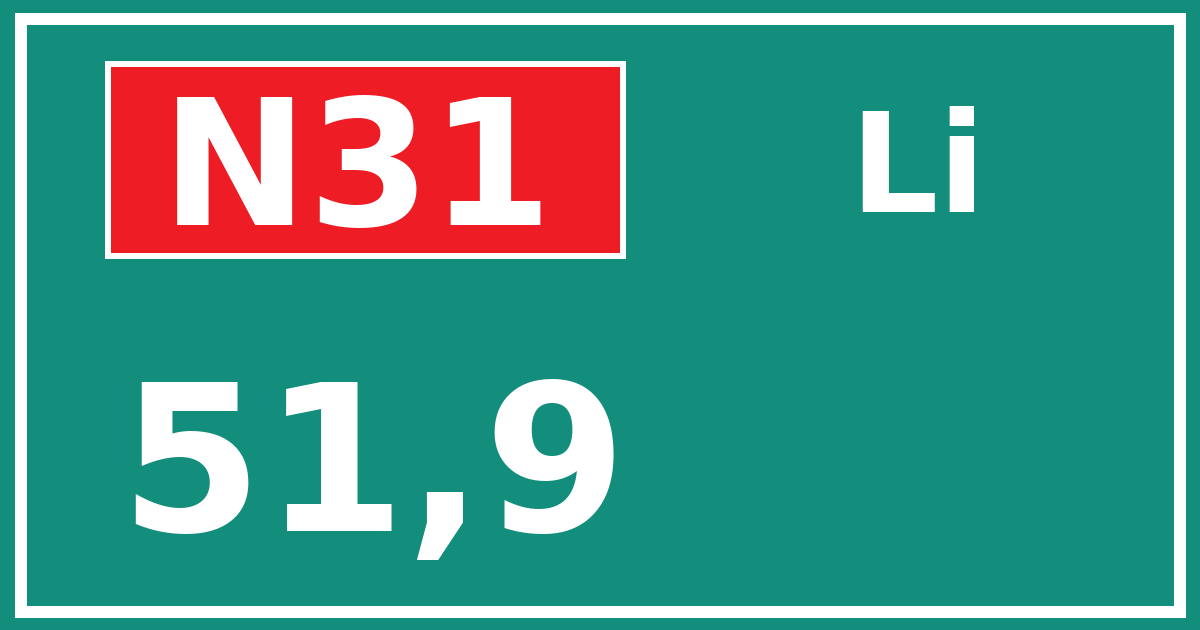 Hectometerbord N31 51,9 zijde Li