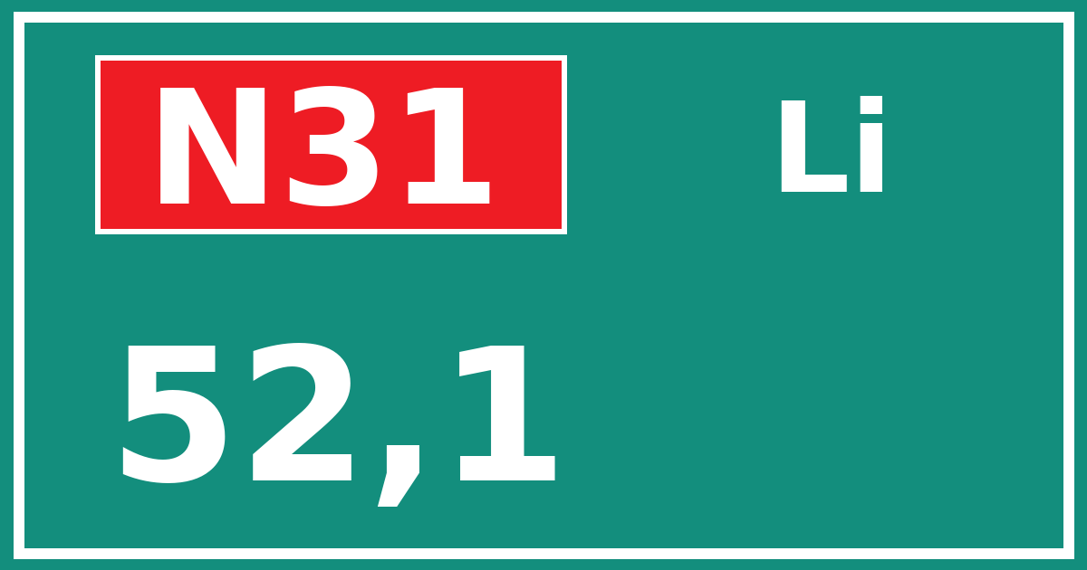 Hectometerbord N31 52,1 zijde Li