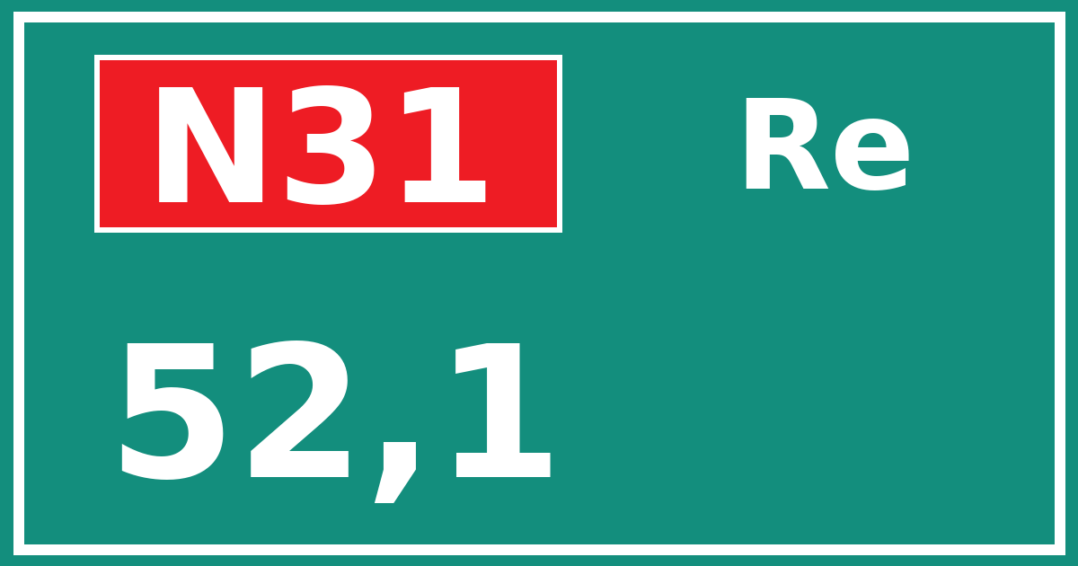 Hectometerbord N31 52,1 zijde Re
