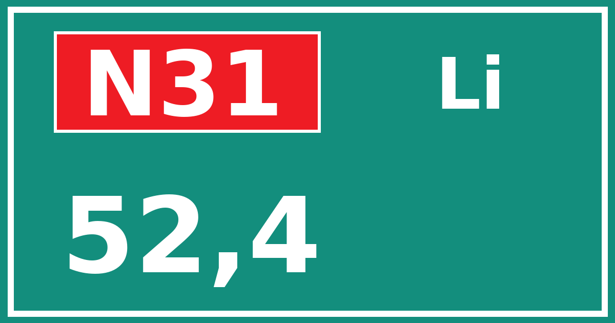 Hectometerbord N31 52,4 zijde Li