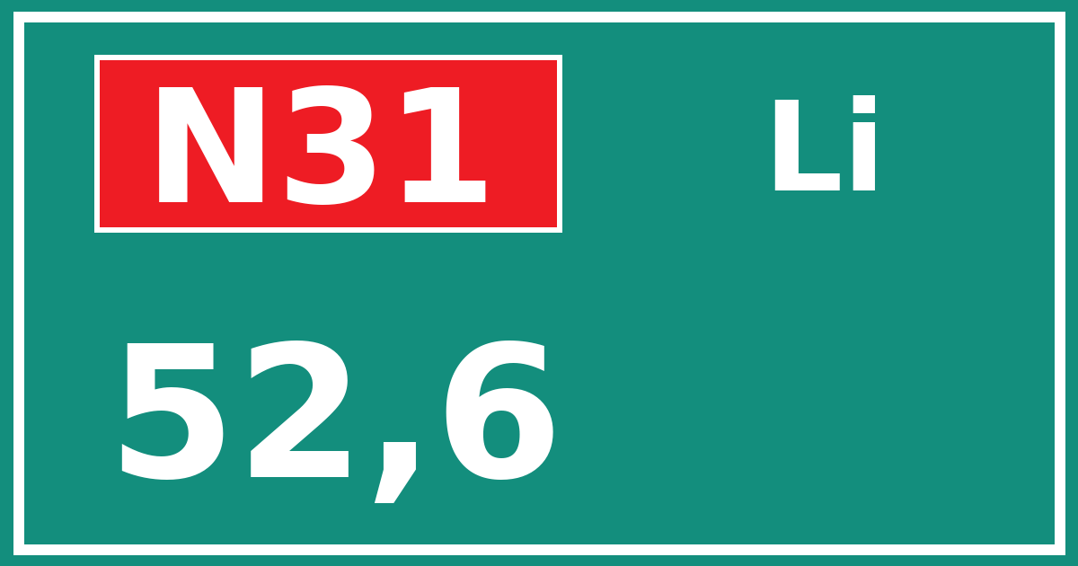 Hectometerbord N31 52,6 zijde Li
