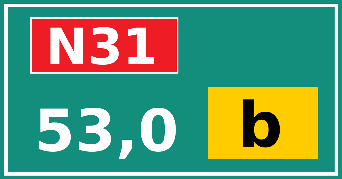 Hectometerbord N31 53,0 letter b