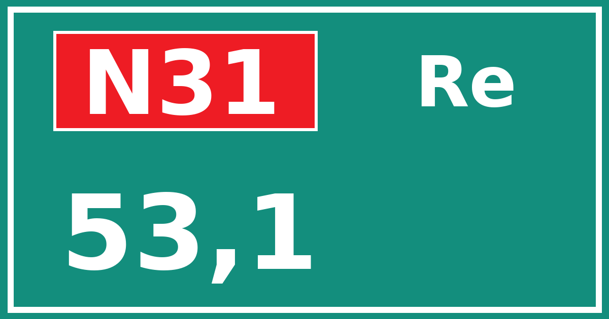 Hectometerbord N31 53,1 zijde Re