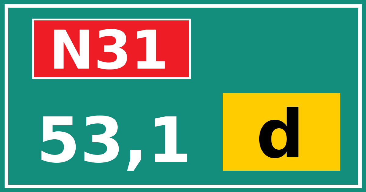 Hectometerbord N31 53,1 letter d