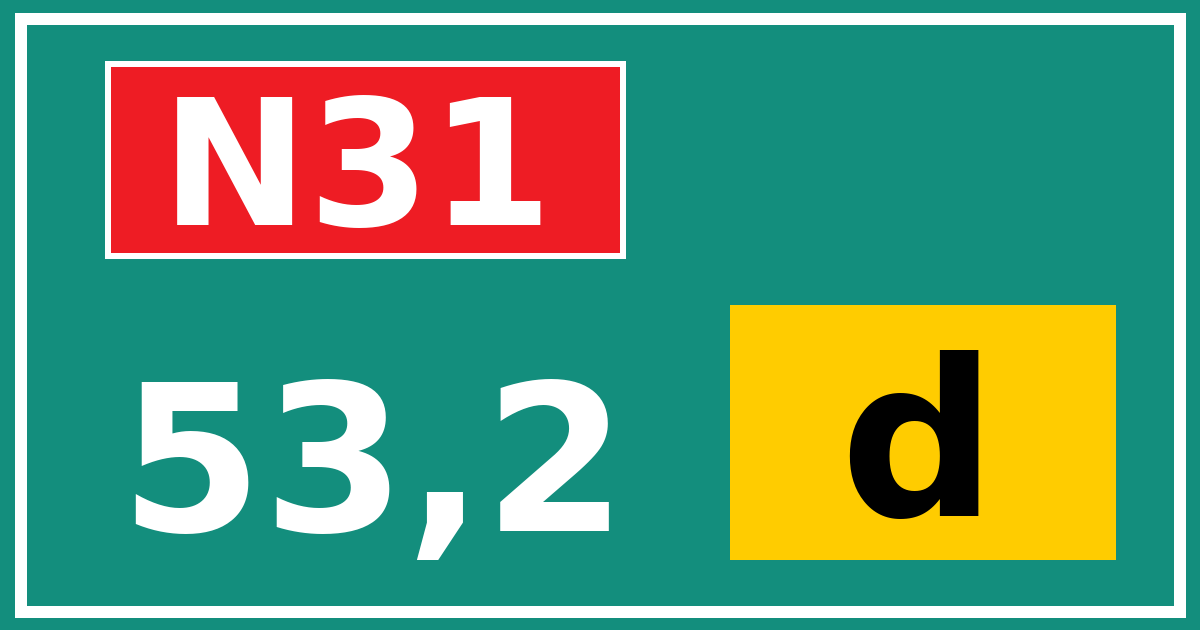 Hectometerbord N31 53,2 letter d