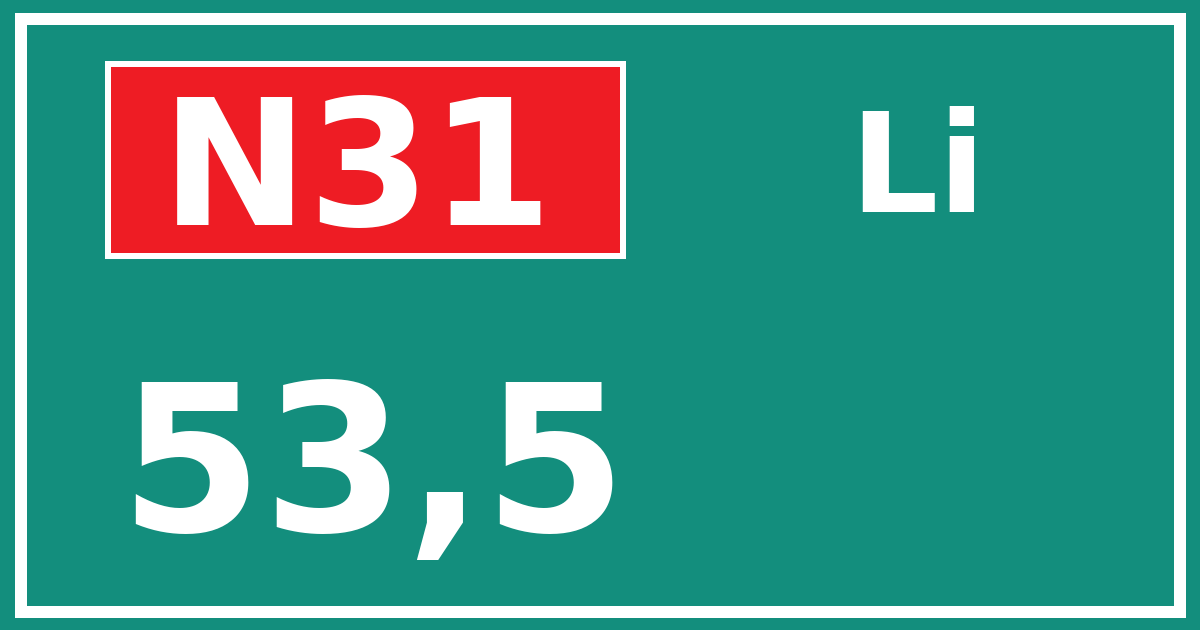 Hectometerbord N31 53,5 zijde Li