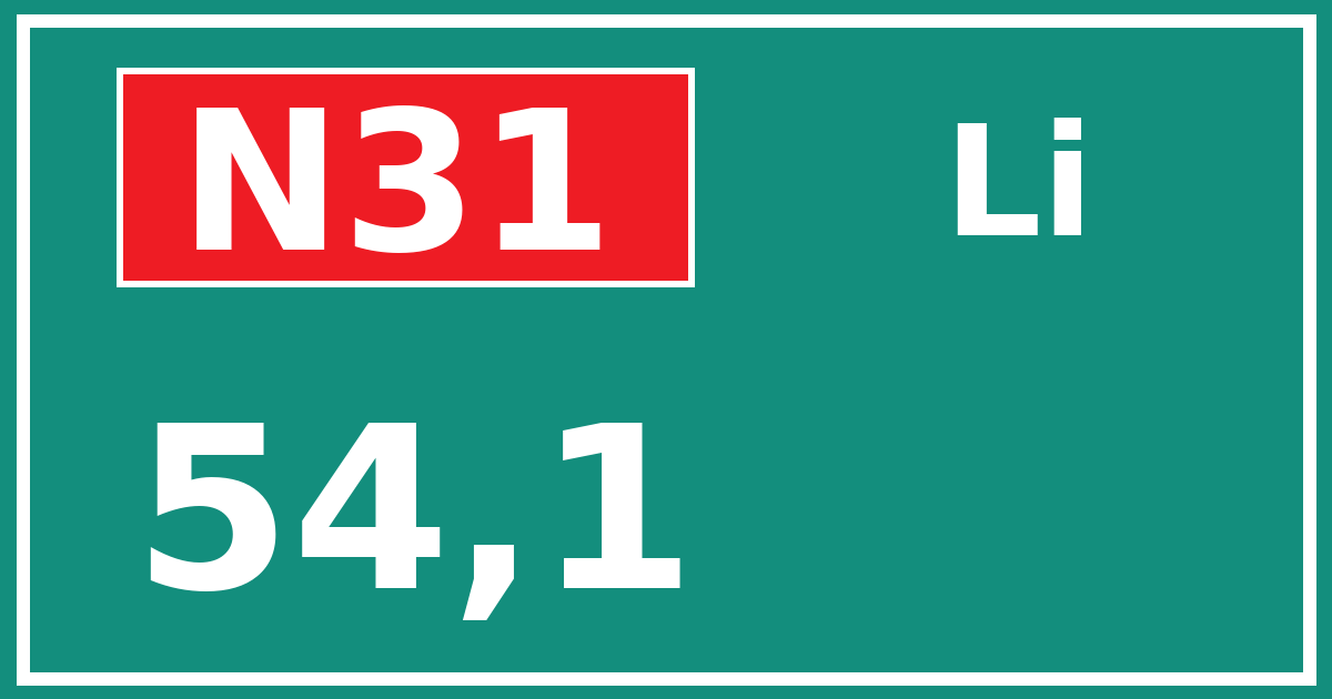 Hectometerbord N31 54,1 zijde Li