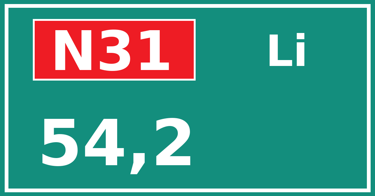Hectometerbord N31 54,2 zijde Li