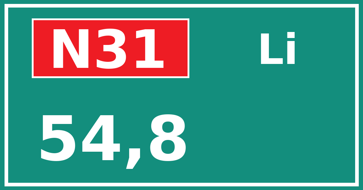 Hectometerbord N31 54,8 zijde Li