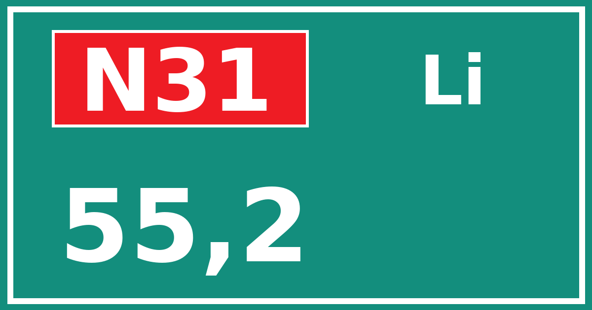 Hectometerbord N31 55,2 zijde Li
