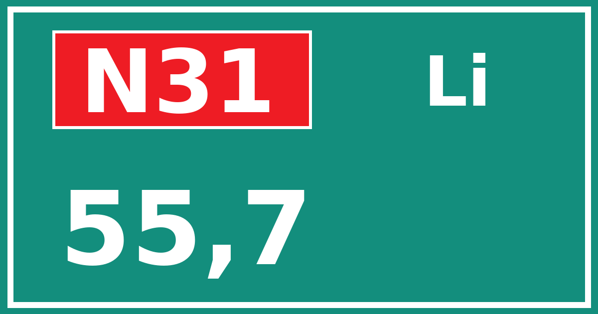 Hectometerbord N31 55,7 zijde Li
