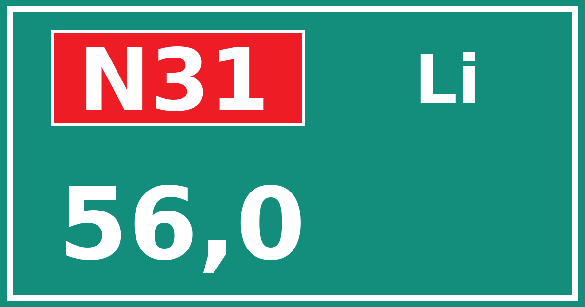 Hectometerbord N31 56,0 zijde Li
