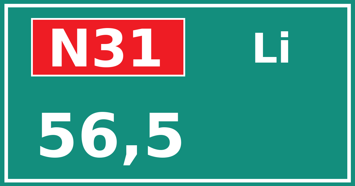 Hectometerbord N31 56,5 zijde Li