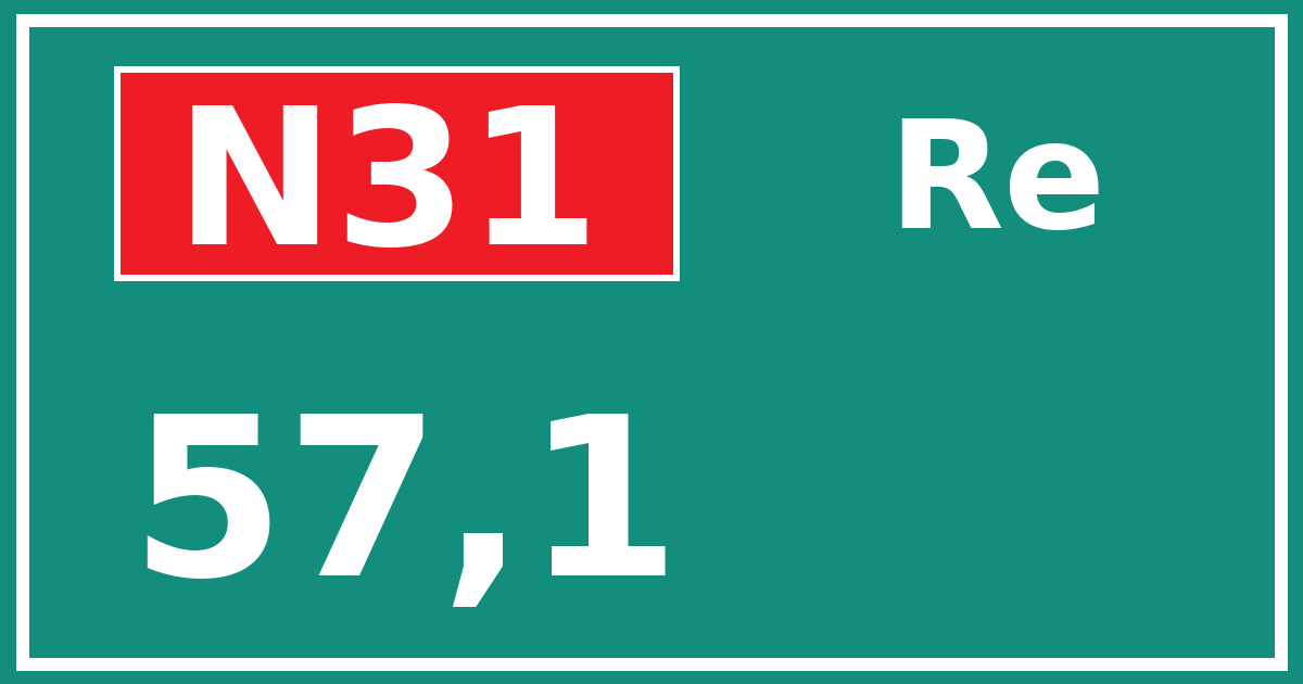 Hectometerbord N31 57,1 zijde Re